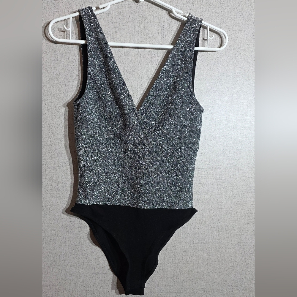 Zara Glittery Silver and Black Bodysuit